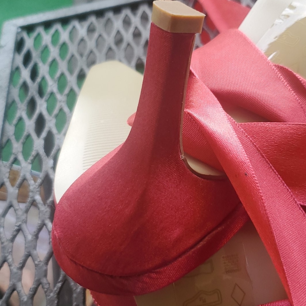 SHASHU Red Satin Ribbon Shoes - Picture 8 of 11